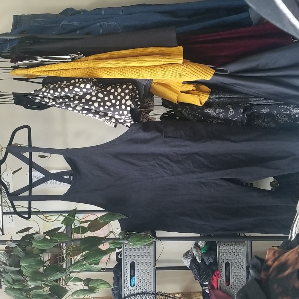 Black Linen Oversized Overalls
